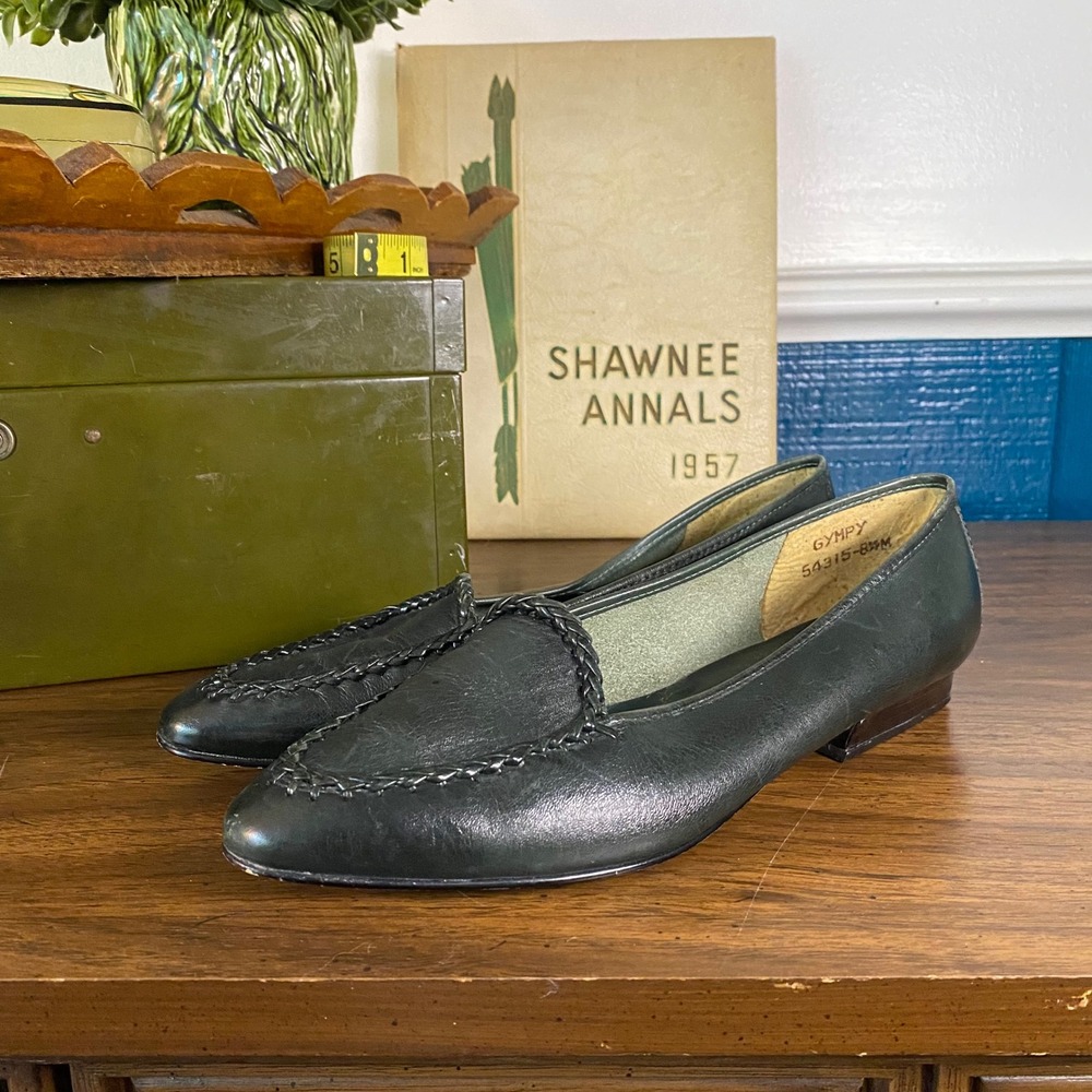 Green Leather Braided Whipstitch Loafers 8.5M Made in Brazil